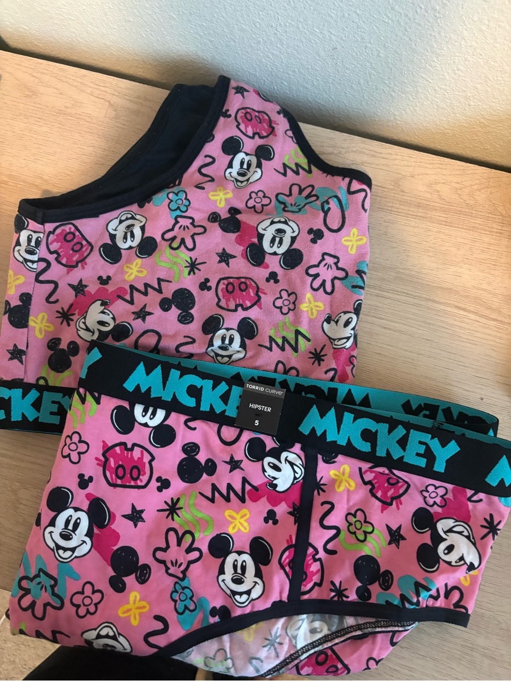 Disney Pink Mickey Mouse Women’s Set with sports bra and NWT underwear